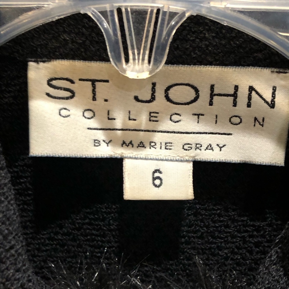 Vintage St. John Black Fur Trim Blazer Jacket Sz 6 Knit Quiet Luxury Old Money - Picture 3 of 11